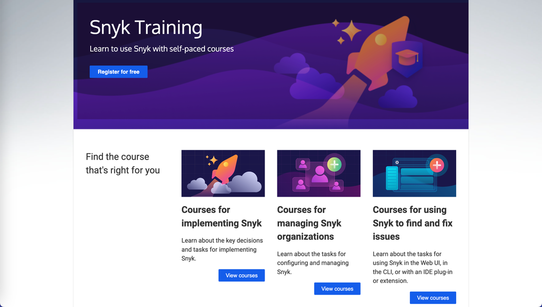 Snyk Training Home Page